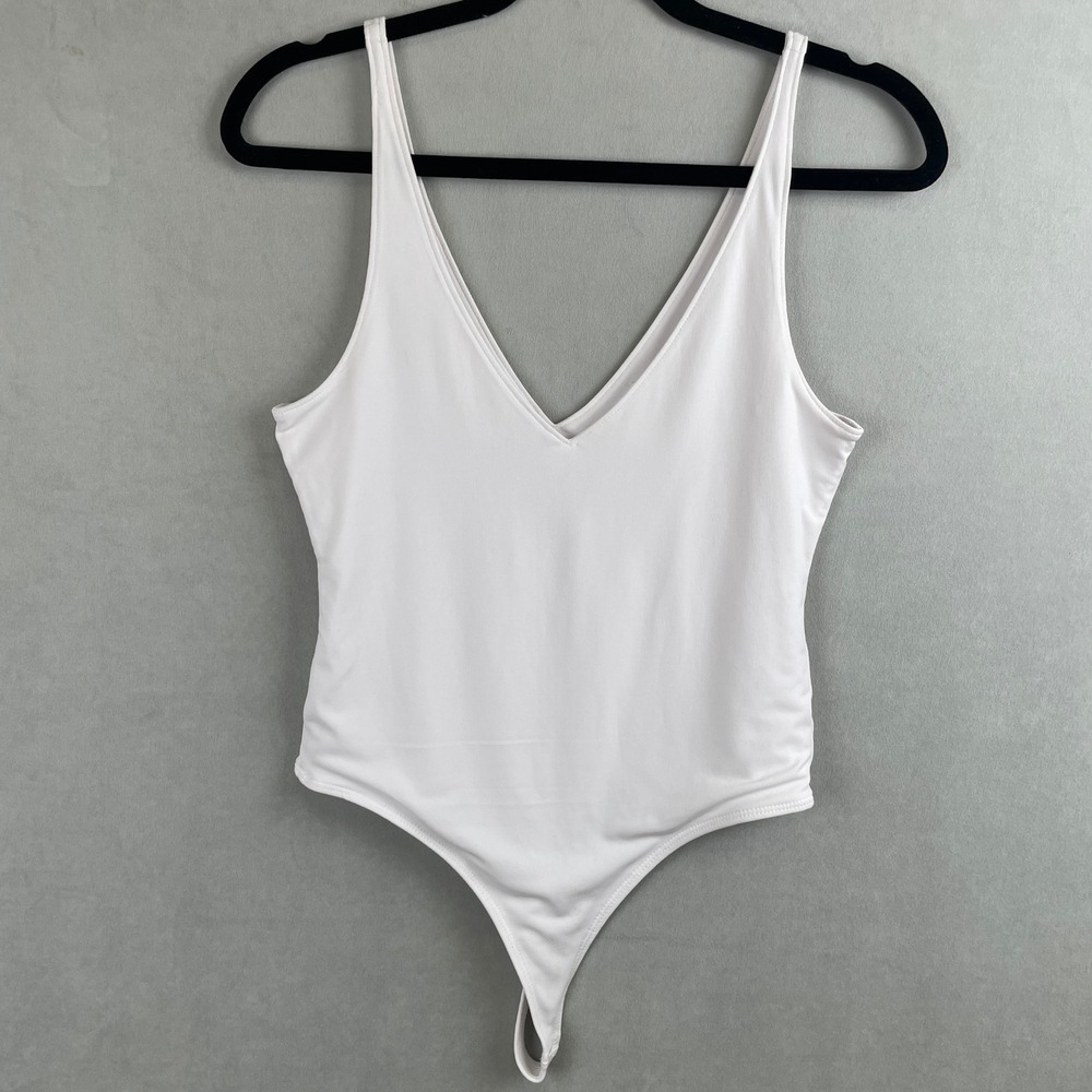 Leith White V-Neck Thong Ballet Bodysuit Wmns M Sleeveless Stretch Feminine Chic